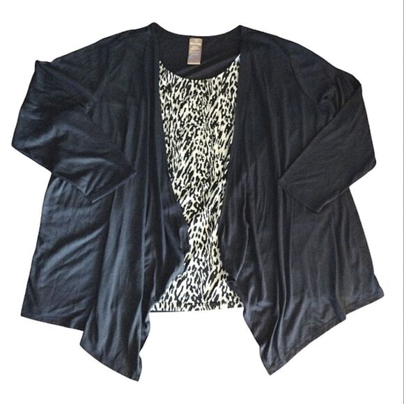White Stag 2fer Black White Zebra Embellished Top Cardigan Plussize 4X - Picture 4 of 10